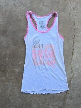 Vintage y2k Punk Scene Emo Dont Give Up Lace Trim Cami Tank XL Tank Top